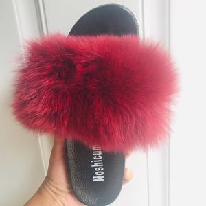 100% Real Raccoon fur slides